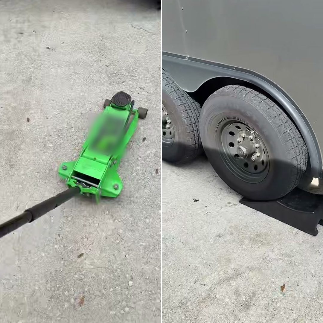 Left: the jack-and-stands dance. Right: the same car parked on TruRamp scoop ramps.